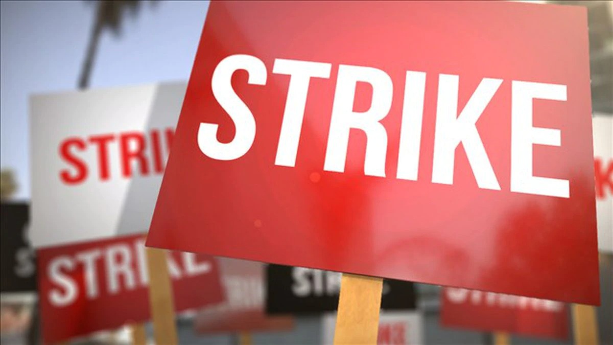 Signs with the words strike across them.