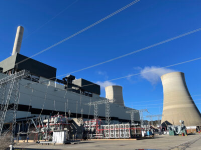 Mount Piper Power Station with two large cooling towers visible