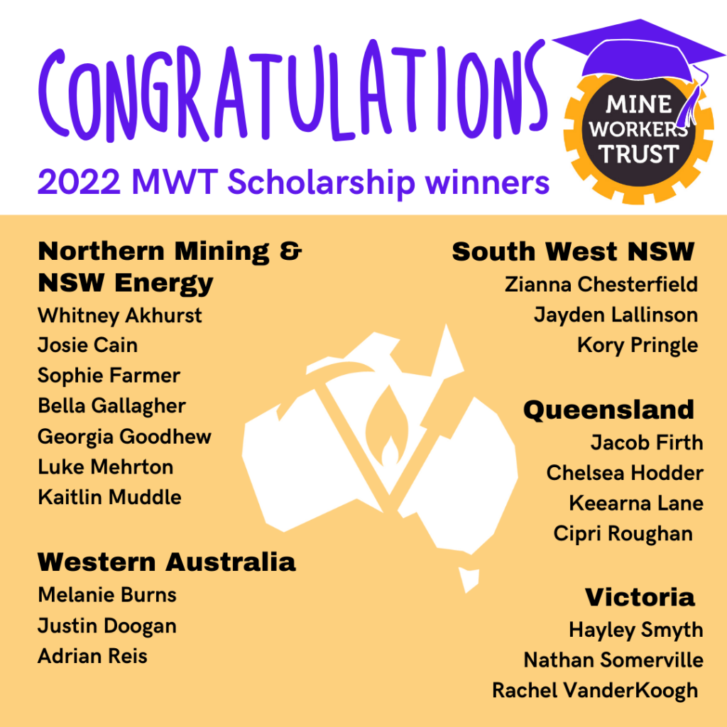 Congratulations to Mineworkers Trust scholarship winners Mining and