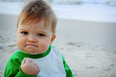 Baby with a clenched fist, success kid meme