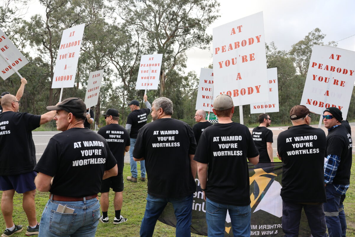 Mining and Energy Union members during the Peabody Wambo CHPP lockout dispute in 2026.
