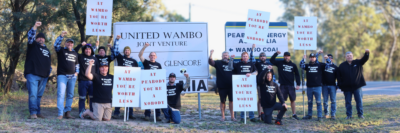 Wambo washery workers celebrate after defeating Peabody’s lockouts and winning a new enterprise agreement.