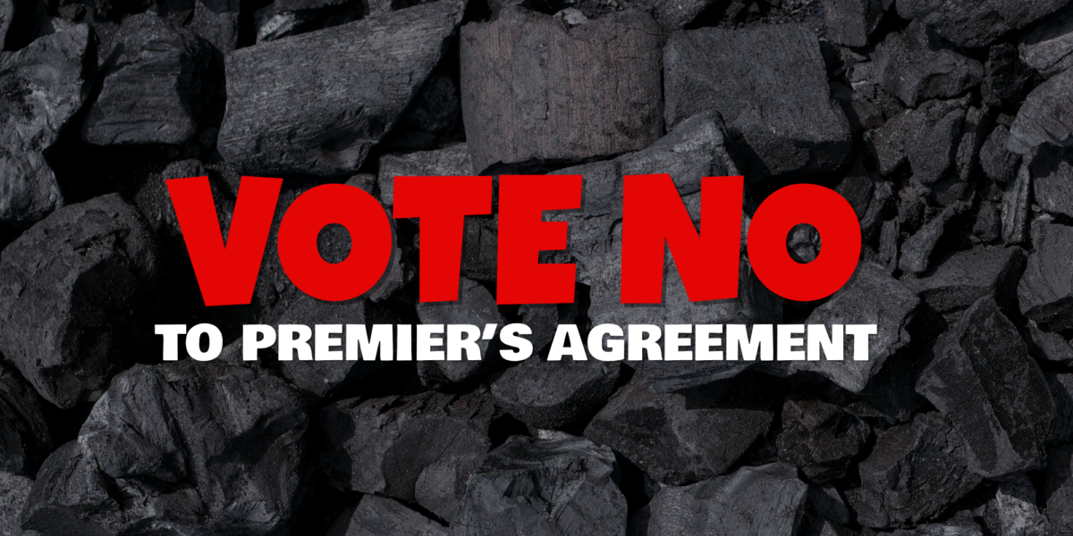 Premier Coal Vote No flyer outlining concerns about wages, rosters and paid training