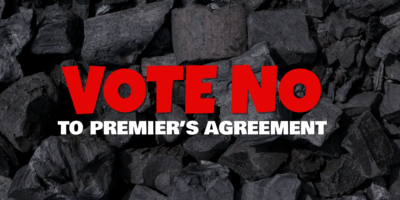 Premier Coal Vote No flyer outlining concerns about wages, rosters and paid training